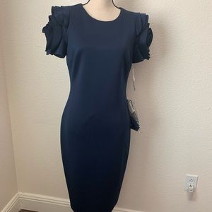 X scape navy blue tulips sleeve with matching mask.